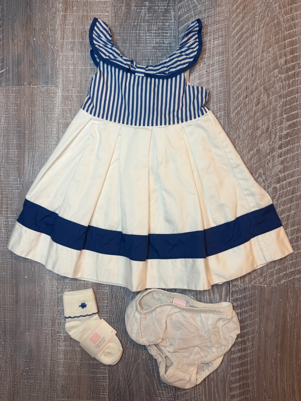 Janie and Jack Royal Blue & White Striped Sailor Dress with Socks and Bloomers